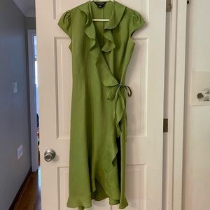 Linen ruffle wrap midi dress from The J Peterman Company